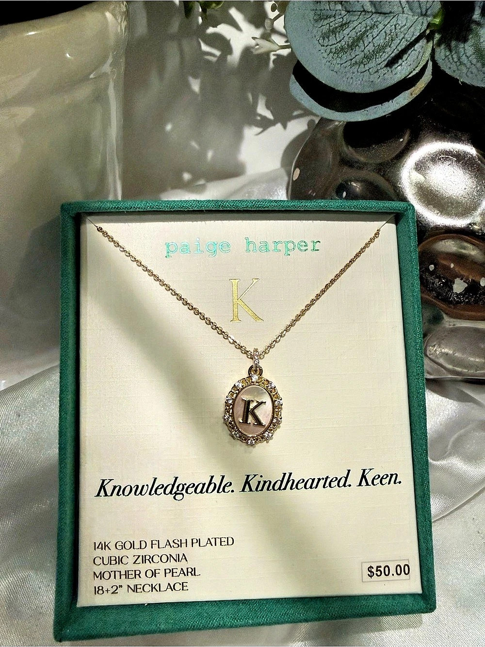 Paige Harper Letter K Initial Necklace Gold & Black